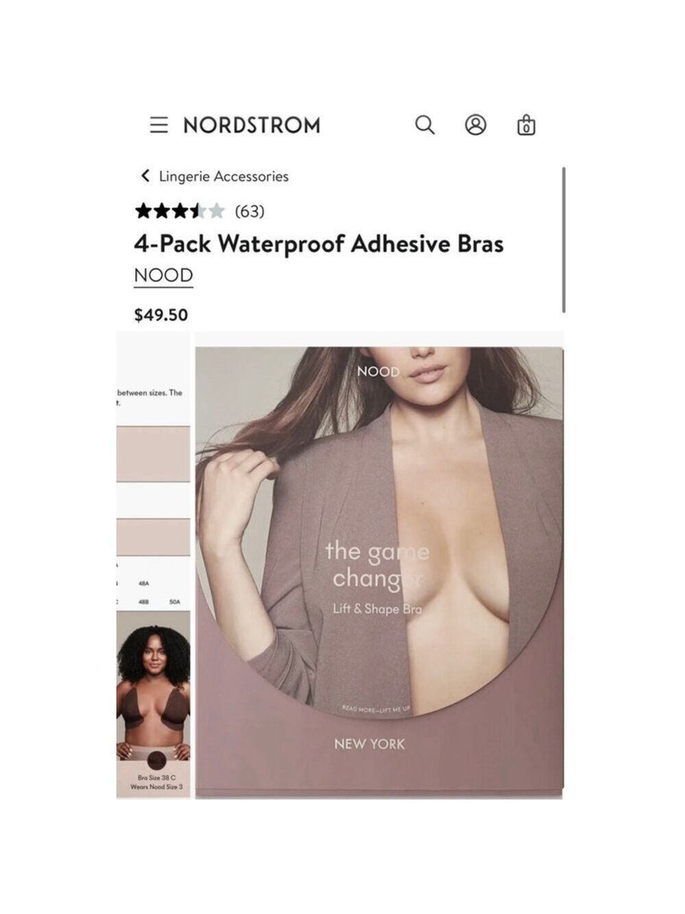 New Women's NOOD 4-Pack Waterproof Adhesive Bras Size 1 Buff